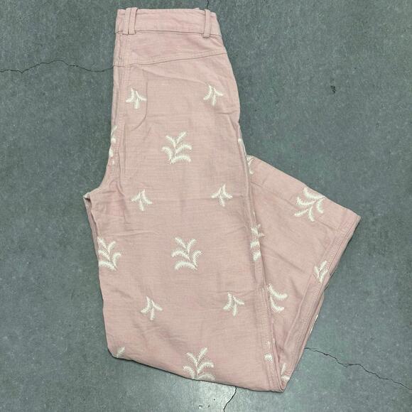 ZARA Embroidered Linen Wide Leg Pants - Picture 3 of 3